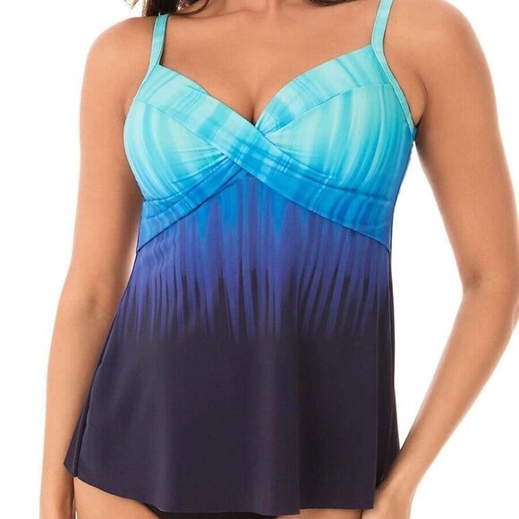 Miraclesuit TWILIGHT BLUE Belle Trois Myrra Bra Tankini Swim Top 10 - Picture 1 of 7